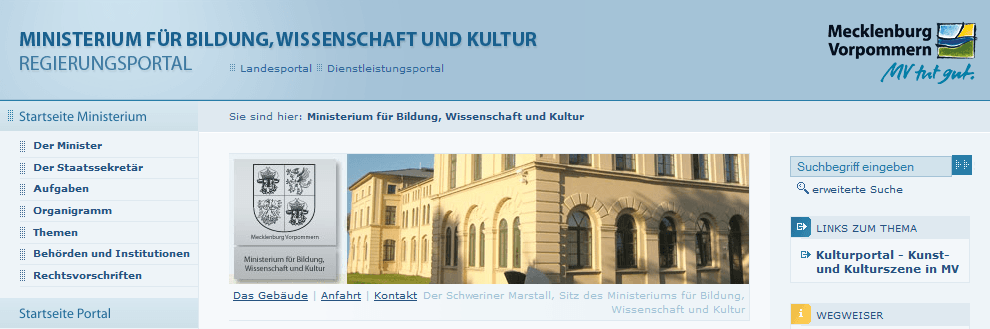 Website des Bildungsministerium von Schwerin