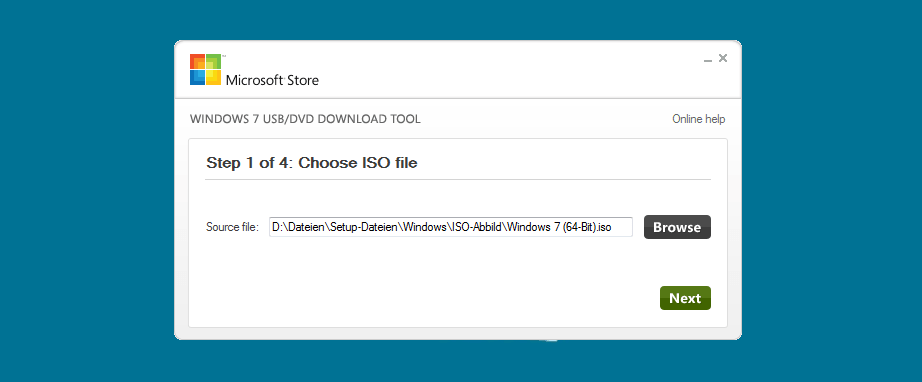 Windows 7 USB/DVD Download Tool: Step 1