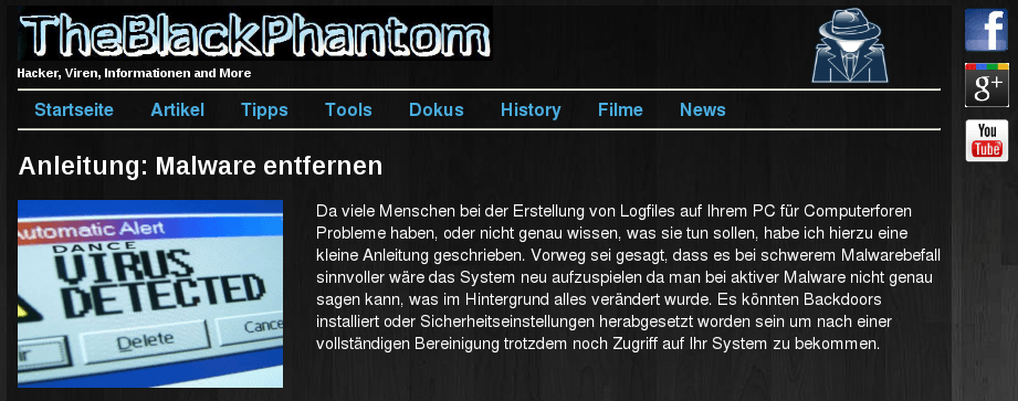 Die TheBlackPhantom-Webseite knapp zwei Monate nach Veröffentlichung