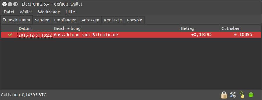 Electrum Bitcoin-Wallet mit Auszahlung von Bitcoin.de