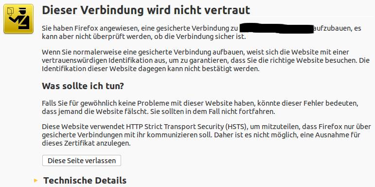 HSTS-Warnmeldung in Mozilla Firefox