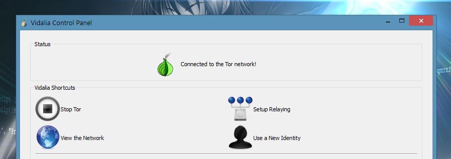 Vidalia-Control-Panel: Verbindung zum TOR-Netzwerk hergestellt