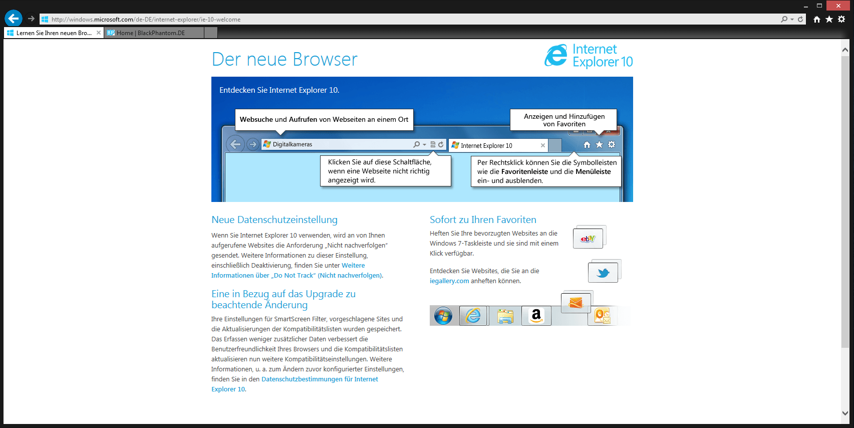 IE 10 nach dem ersten Start