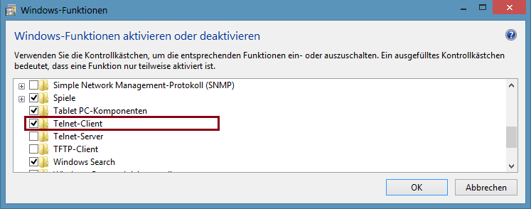Telnet-Client aktivieren
